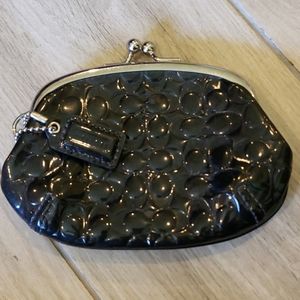 Coach Black patten leather kisslock coin purse
